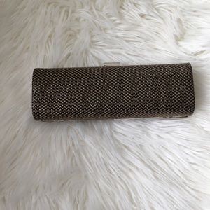 Box clutch, black with gold. Optional chain